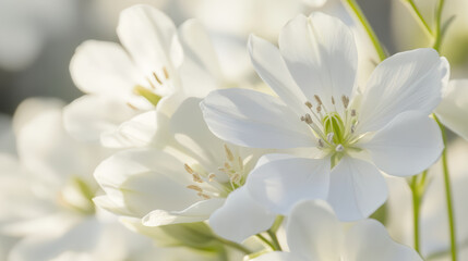 Fototapeta premium Tranquil close up of white flowers showcasing their beauty and delicate details, evoking sense of peace and serenity in nature