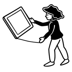 Person holding a square tablet or screen device