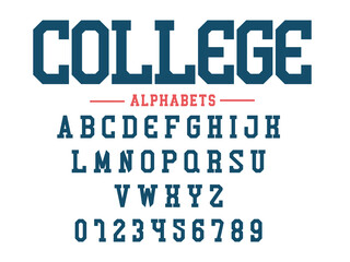 Abstract college font. Vintage sport font in american style for football, baseball or basketball logos and t-shirt. Athletic department typeface, varsity style font. Vector
