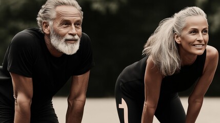 Senior couple resting after workout outdoors