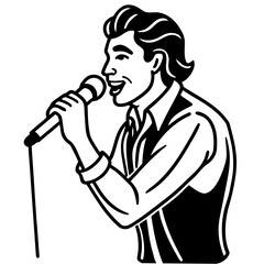 Man singing into a microphone with a retro style