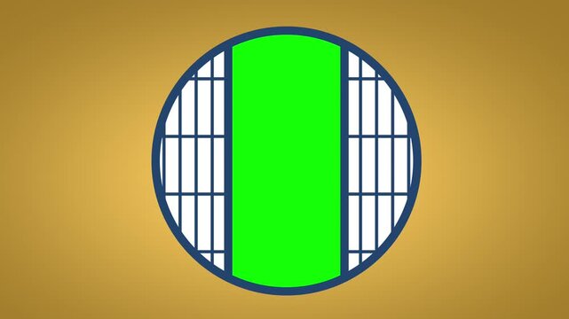 A circular screen door with a green center, combining symmetry and traditional design elements in a simple composition