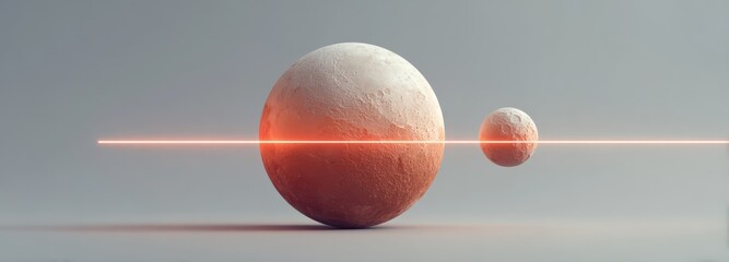 Realistic 3D Mars sphere with terracotta surface and glowing connection to Phobos