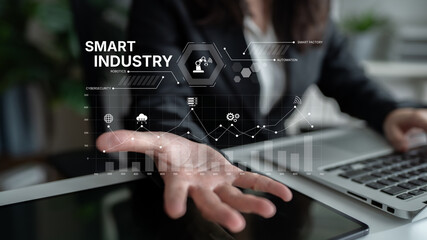 Smart industry dashboard combining automation, robotics, cloud integration, cybersecurity, and data analytics to support intelligent factory systems and real-time monitoring Latch