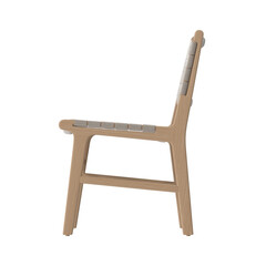 Modern Woven Leather Dining Chair, Light Gray Weave, Side View 3D Render