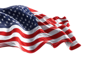 American flag waving proudly stars and stripes freedom patriotism, isolated on transparent background, perfect cutout, PNG