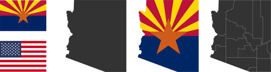 Arizona state of USA. Arizona flag and territory. States of America territory. Separate states. Vector