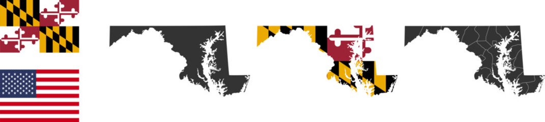 Maryland state of USA. Maryland flag and territory. States of America territory. Separate states. Vector