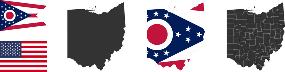 Ohio state of USA. Ohio flag and territory. States of America territory. Separate states. Vector