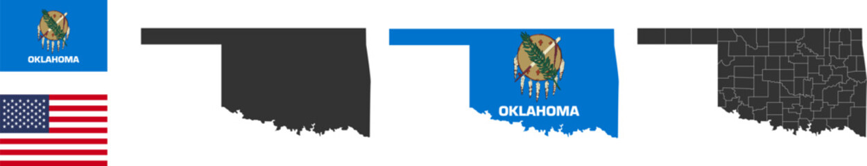 Oklahoma state of USA. Oklahoma flag and territory. States of America territory. Separate states. Vector