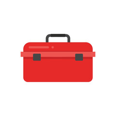A vibrant red toolbox with a black handle and latches, depicted in a clean, flat design style.