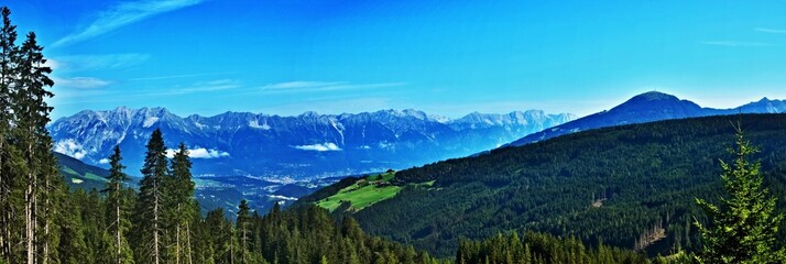 Austrian Alps - panoramic view of the Stubai Alps and Stubai valley from the Koppeneck