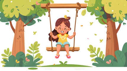 Cheerful Child Enjoying Swing Time Outdoors