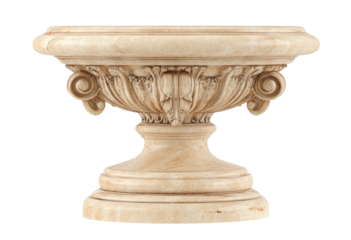 Ornate, light beige,  round planter with sculpted details