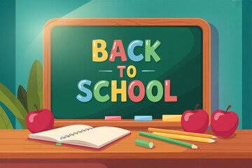 Colorful back to school classroom scene chalkboard