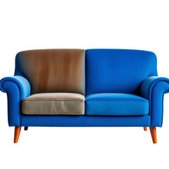 Photo of blue couch with two sections isolated on transparent background