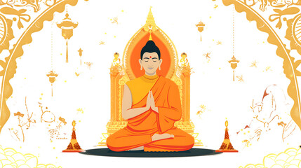 Elegant Illustration of Buddhist Ordination Ceremony in Traditional Style