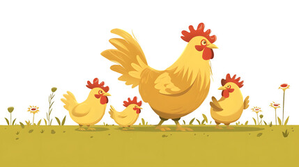 Charming Chicken Family Illustration for Farm-themed Designs