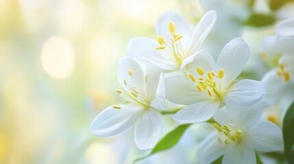 Gentle white flowers with soft yellow highlights create serene and calming atmosphere, perfect for evoking feelings of peace and tranquility in any setting