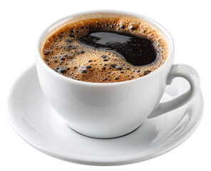 Fototapeta premium Rich, dark coffee in a white cup and saucer