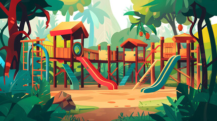 Vibrant Jungle Gym Illustration in Modern Style for Playgrounds Design