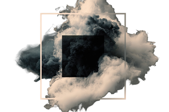 Abstract smoke cloud framing a dark square