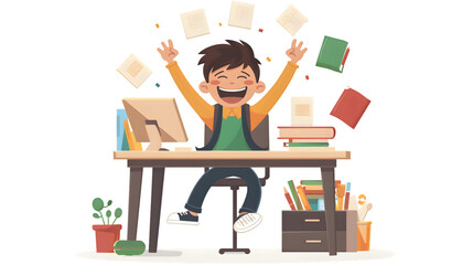 Joyful Kid Student Celebrating Excellent Exam Result with High Grade