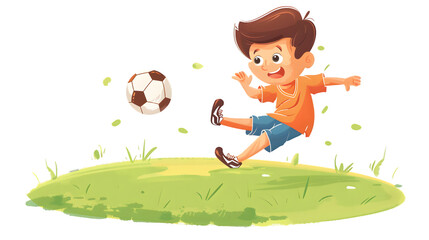Young happy boy enjoying playing football illustration