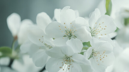 Obraz premium Delicate white blooms create intimate view, evoking feelings of tranquility and purity. soft petals and subtle details enhance serene atmosphere of nature beauty