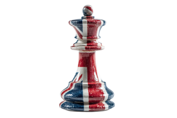 UK Flag Chess Queen Piece Strategy Game Power, isolated on transparent background, perfect cutout, PNG