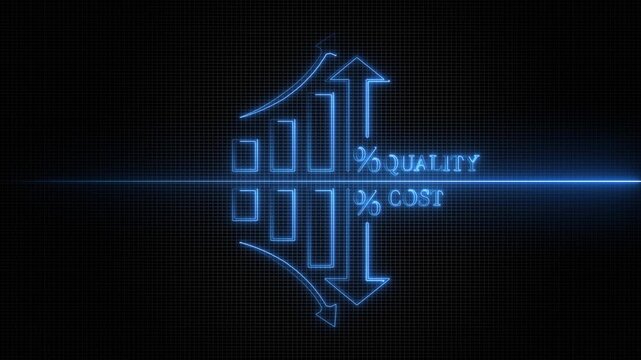 Quality control and company cost reduction. neon Percentage icon animation. quality Successful organization strategy and management concept. 4K VIDEO 