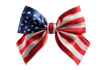 American flag bow patriotic ribbon decoration, isolated on transparent background, perfect cutout, PNG