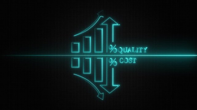 Quality control and company cost reduction. neon Percentage icon animation. quality Successful organization strategy and management concept. 4K VIDEO 