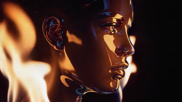 Artistic depiction of a melting wax figure with fiery effects