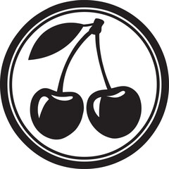 Black Cherry Silhouette Enclosed in Round Border – Simple Logo Style Vector, vector illustration of cherry