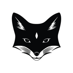 Fototapeta premium Black and white fox head illustration on a white background icon