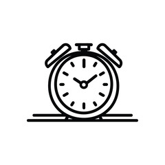 Obraz premium Black and white icon of an alarm clock on white background