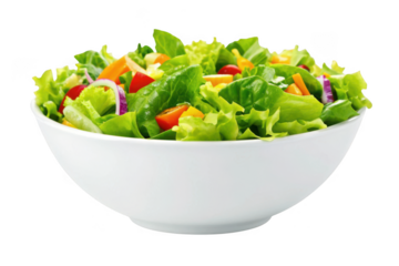 Fresh garden salad in a white bowl isolated on transparent background