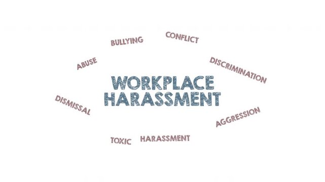 Workplace Harassment Concept. Illustration with icons, keywords and arrows 