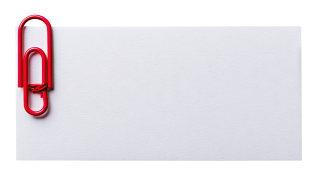 Blank white rectangular notepaper with red paperclips