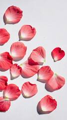 Obraz premium Vibrant geranium petals scattered on matte white surface in abstract botanical motion