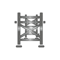 Gray metal scaffolding structure with diagonal braces illustration.