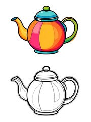 Colorful Cartoon Teapot Illustration, Tea Time