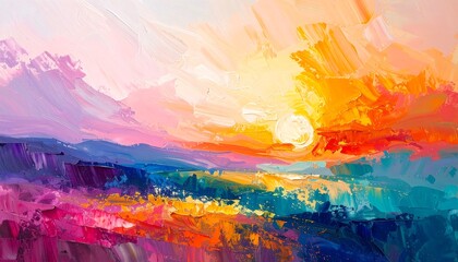Fototapeta premium Colorful abstract sunset landscape painting