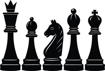 Vector art of a strategic game of chess with a focus on the various pieces and the complex nature of the game itself