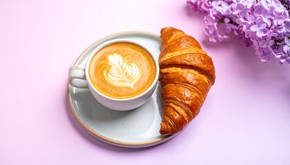 Latte and croissant breakfast