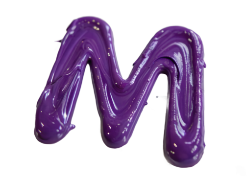 The letter m painted in purple, isolated on transparent background, showcasing its glossy texture and artistic design with vibrant color