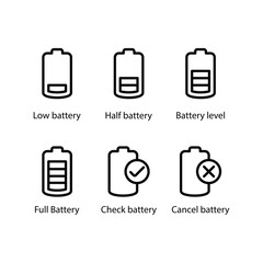 Low, Half, level, Full, Check battery, Cancel battery, icon
