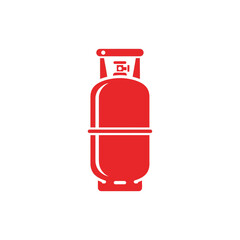 A red gas cylinder, commonly used for propane or LPG, stands isolated on a white background.
