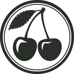 Cherry Silhouette in Circular Border – Black and White Vector Logo Design, vector illustration of cherries